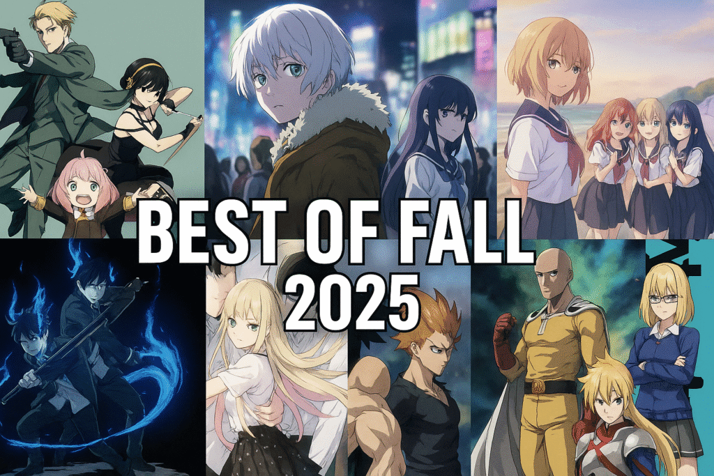 Best of Fall 2025 Anime Recommendations featuring One Punch Man, Spy x Family, To Your Eternity, Blue Exorcist, and more top seasonal anime releases.
