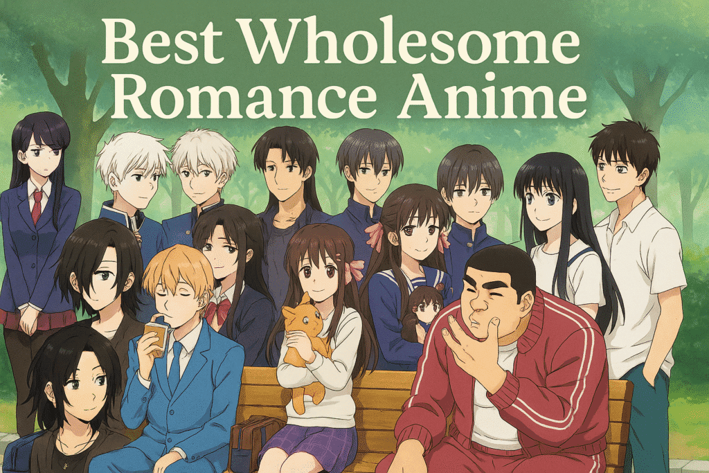 Wholesome Romance Anime couple sharing a warm smile under cherry blossoms